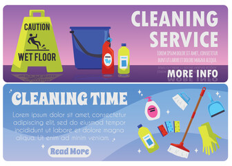 Cleaning service banners for web and flyers design flat vector illustration.
