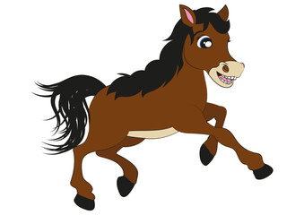 Brown Horse. Running Horse. Cartoon Illustration of Horse