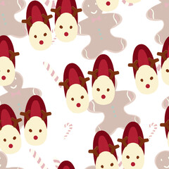 Seamless Christmas pattern with deer and double background