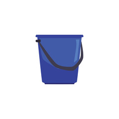 Blue plastic bucket with handle, flat vector illustration isolated on white background.