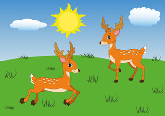 Cartoon Deer in different positions. Vector Illustration of Deer