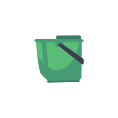 Plastic green bucket with handle, flat vector illustration isolated on white background.