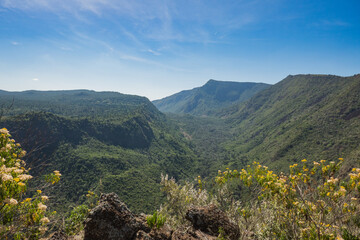Fototapeta premium Scenic view of the volcanic crater on Mount Suswa in rural Kenya