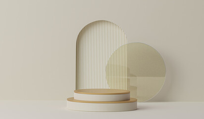 3d background products display podium scene. background 3d rendering with podium. stand to show cosmetic products. Stage showcase on pedestal display beige studio. 3d rendering illustration