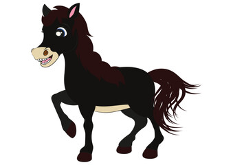 Cartoon Cute Horse. Vector Black horse