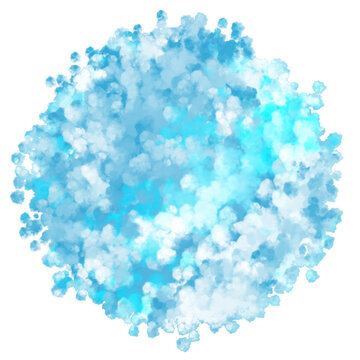 Ultra high resolution abstract soft aesthetic blue watercolor painting illustration of clouds ball element. Explosion of multicolor powder. transparent background PNG file