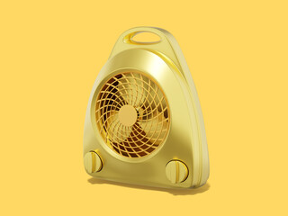 Obraz na płótnie Canvas 3d rendering. Golden fan heater on yellow background.