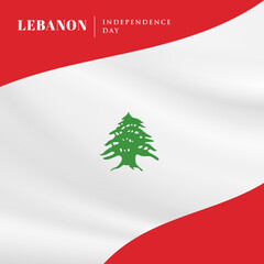 Square Banner illustration of Lebanon independence day celebration with text space. Waving flag and hands clenched. Vector illustration.
