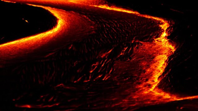 Volcanic lava turns into solidified magma creating a new landscape