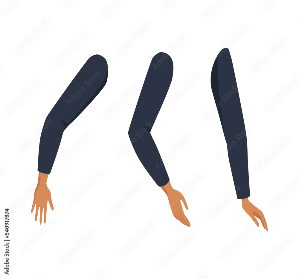Poster woman character arms with jacket sleeve as constructor with separated body part vector set