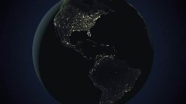 Seamless looping animation of the earth at night zooming in to the 3d map of Mexico with the capital and the biggest cites in 4K resolution
