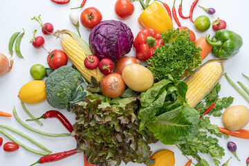 Variety of fresh vegetables Composition with organic vegetables.