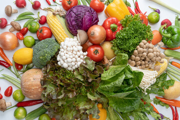 Variety of fresh vegetables Composition with organic vegetables.