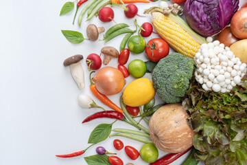 Variety of fresh vegetables Composition with organic vegetables.