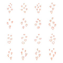 Red hand drawn set of heart isolated vector illustration.