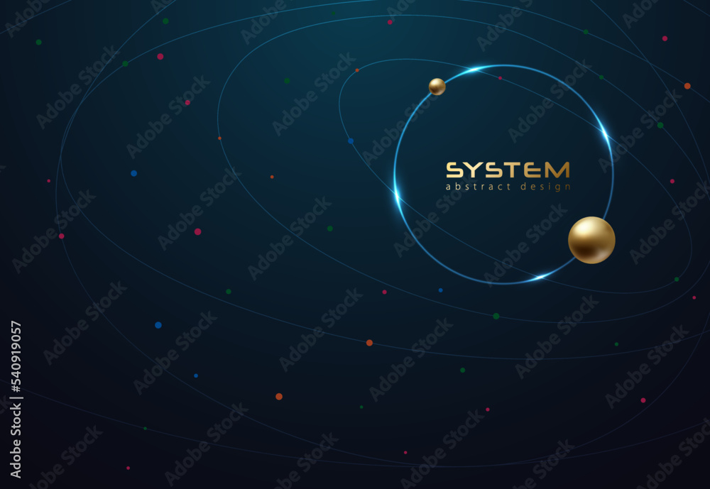 Poster futuristic orbit line and color dots business tech dark blue background design. globe data network e