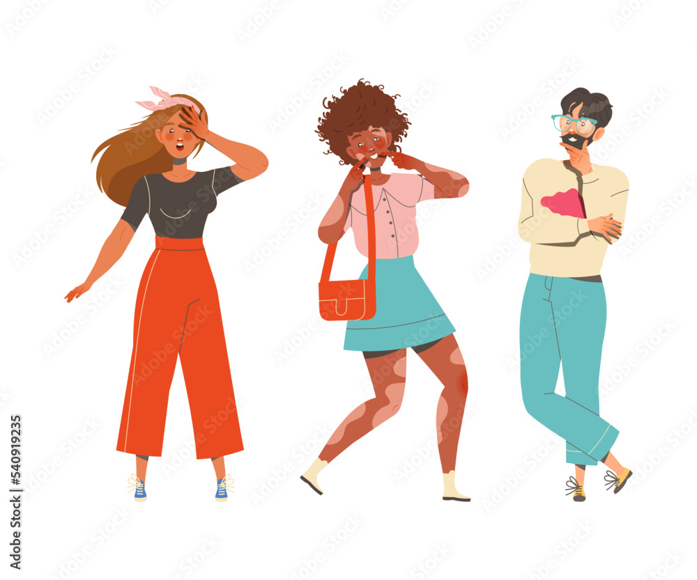 Aufkleber man and woman character showing hand gesture expressing emotion with body language vector set