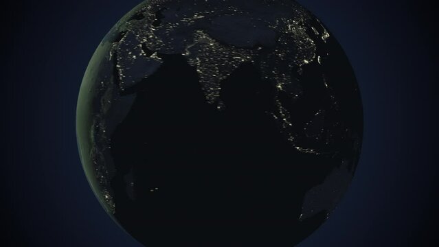 Seamless looping animation of the earth at night zooming in to the 3d map of Micronesia with the capital and the biggest cites in 4K resolution
