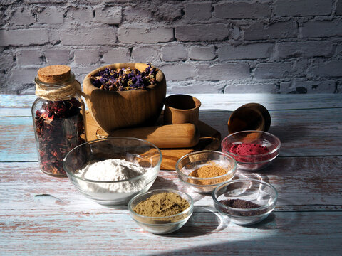Ingredients for ayurvedic cosmetic ubtan for face and hair care