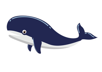 Fototapeta premium Cartoon whale isolated on white background. Vector illustration on blue whale