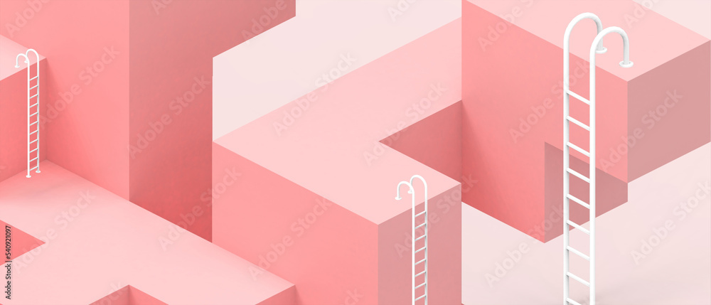 Poster creative idea. geometric concepts with ladders of success and alternative solutions. a ladder of hop