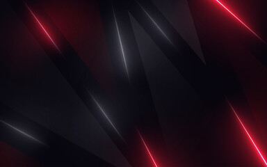 Abstract geometric red and black background with intersecting glowing neon lines and dark angular shapes