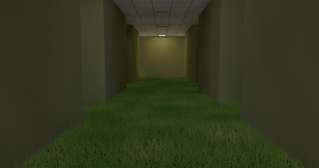 alone in the backrooms liminal space 3d render © Hirzan