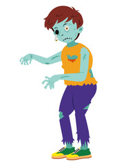 Cartoon zombie illustration with an eye out. Scary zombie isolated on a white background