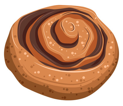 Flat Illustration Of A Cinnabon Bun Isolated On Transparent Background. Front View