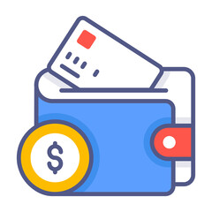 Wallet with money and credit card, Premium quality vector illustration concept. Flat line icon symbol.