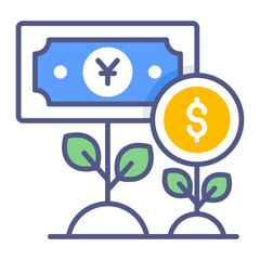 Money deposit growth as flowers, Premium quality vector illustration concept. Flat line icon symbol.
