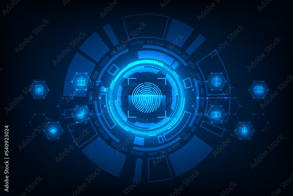 Poster vector abstract technology cyber security online banking concept. fingerprint on circuit board.