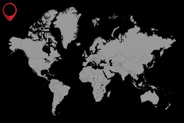 Pin map on world map. Vector illustration.