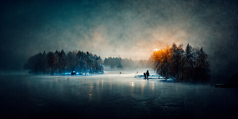 fog and lake