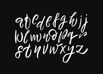 Hand drawn calligraphy lettering font. White color signs letters.