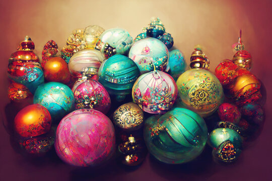 Christmas decoration Colorful baubles ornaments Vintage painting