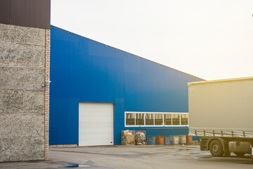 view of the warehouse hangars from the outside,