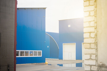 view of the warehouse hangars from the outside,