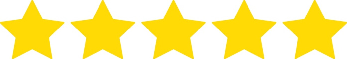 Five (5) yellow stars sign for review system illustration isolated on transparent background graphic design element for web design, PNG