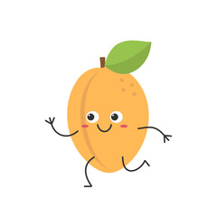 Apricot running cute character cartoon juicy sweet fruit smiling face cheerful kawaii joy happy emotions icon vector illustration.