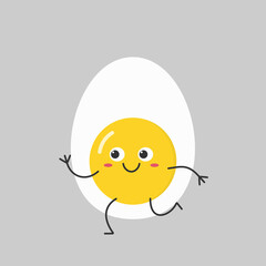 Egg cute character cartoon running yolk smile face kawaii happy emotions icon vector illustration.