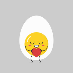 Egg character cartoon cute smiling face love sign heart favorite emotions icon vector illustration.