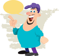 Man with raised index finger and speech bubble. Vector illustration
