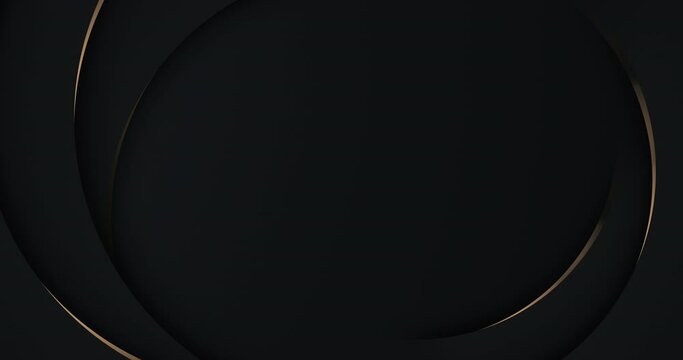 Abstract luxury background with golden lines on black background. Gold circular frame logo text. Shine glitter design. Premium minimal animated banner. Modern elegant circles seamless looped animation