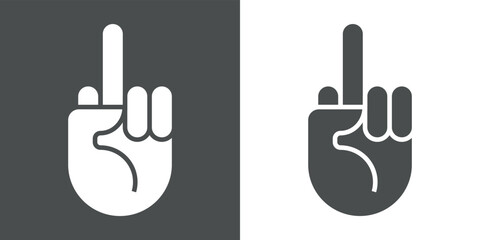 Símbolo de comportamiento ofensivo con silueta aislada de mano mostrando el dedo medio en fondo gris y fondo blanco - obrazy, fototapety, plakaty