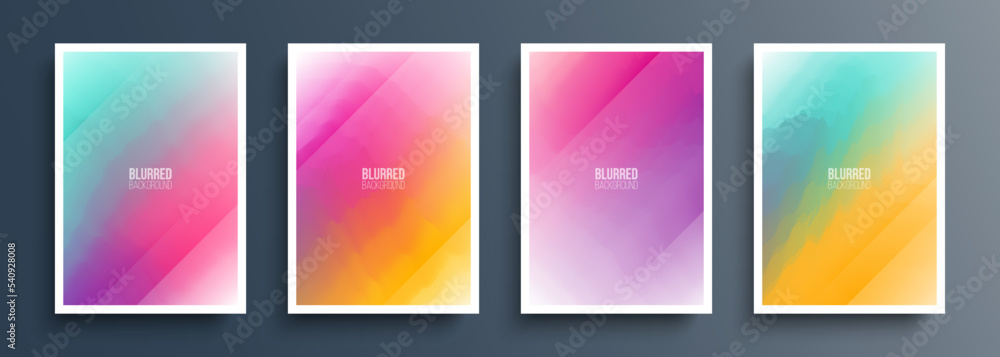 Poster set of abstract blurred backgrounds with soft light color gradients and dynamic lines for your graph