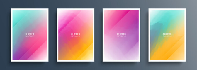 Set of abstract blurred backgrounds with soft light color gradients and dynamic lines for your graphic design. Brochure covers. Vector illustration.