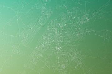 Map of the streets of Nanjing (China) made with white lines on yellowish green gradient background. Top view. 3d render, illustration