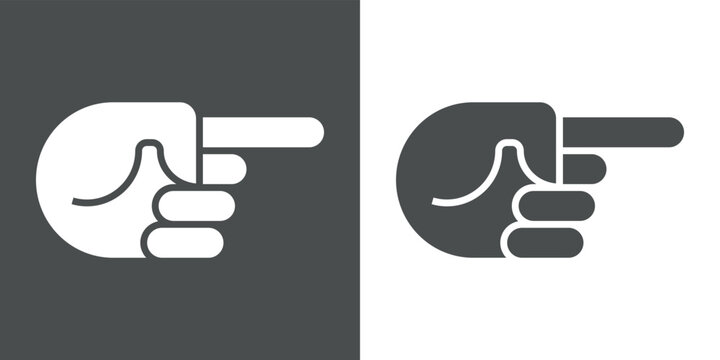 Logo con dedo señalador. Icono con silueta aislada de mano con dedo índice en fondo gris y fondo blanco