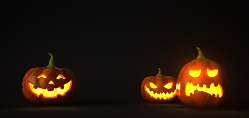 Dark Banner Glowing Halloween Pumpkins